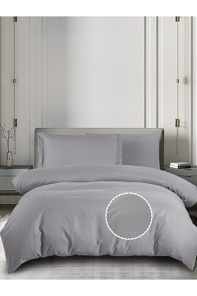 Donetella 4-Piece Hotel Striped Duvet Cover Set, King Size 170x230 cm, Microfiber, Without Filler