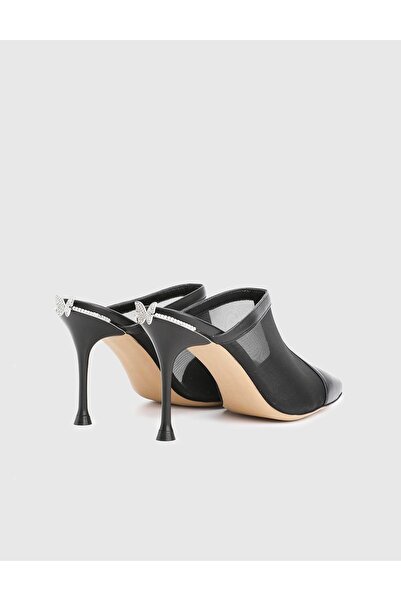 İLVİ Kirsten Genuine Leather Black Women's Heeled Slippers