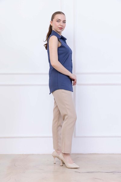 FİDEY Women's Shirt Zero Sleeve Top Button