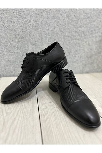 ayakkabiyolla Pantofi de lux pentru bărbați din piele naturală neagră, cu șireturi