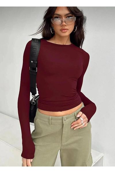 Lotus Crew Neck Basic Long Sleeve Lycra Bodysuit