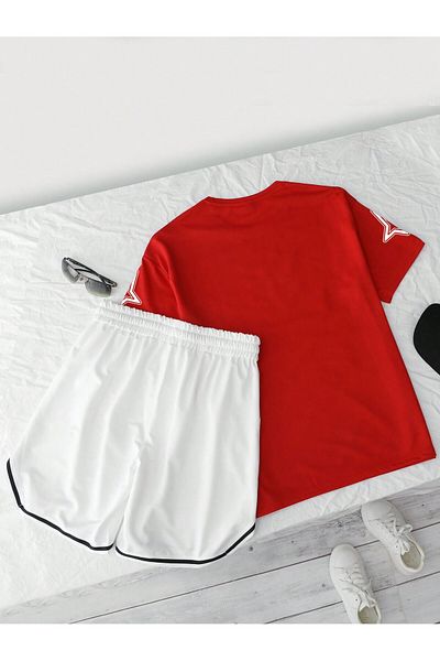 PENTHİLUS Men's Short Sleeve Letter Printed Basketball T-Shirt and Shorts Set