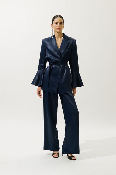 Manuka Wide Leg Satin Evening Dress Pants Night Blue