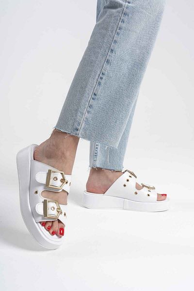 Zerenyus Glos Premium Double Buckle White Women's Slippers