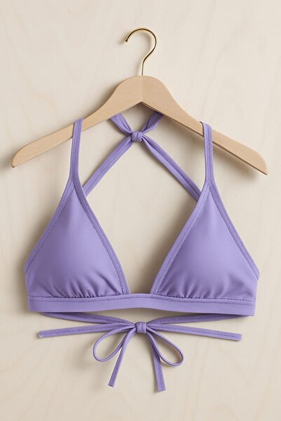 enmodaiçgiyim Women's Lilac Color Halter Neck Fixed Covered Triangle Bikini Top