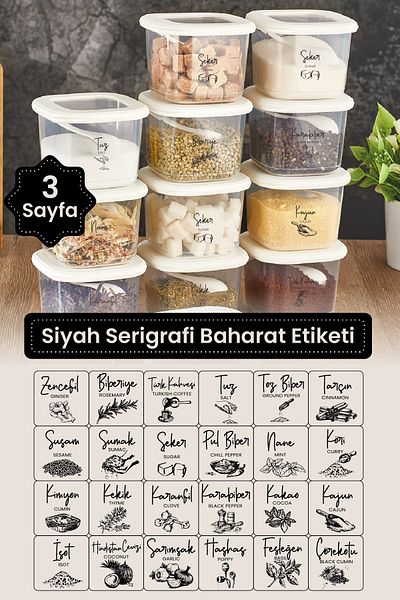 Vienev 3 Pieces Black Screen Printing Spice Labels