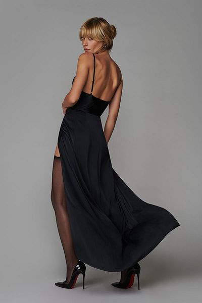 Maison Close FUSTĂ LUNGĂ DIN SATIN - MAISON CLOSE - NEGRU, M