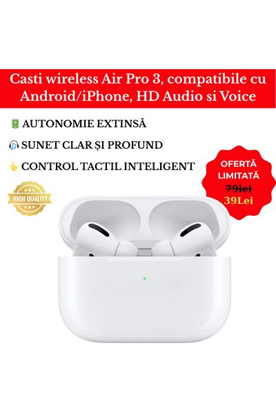 iTin Căști wireless Air Pro 3, compatibile cu Android/iPhone, audio și voce HD, dual HD True Stereo, alb