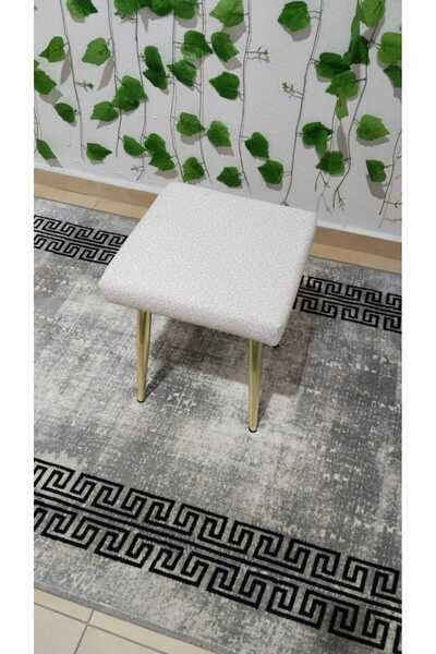 ÖZCAN METAL GOLD Metal Ayak Teddy Kumaş Dekoratif Çok Amaçlı Peluş Puf Tabure Bench Koltuk Sandalye