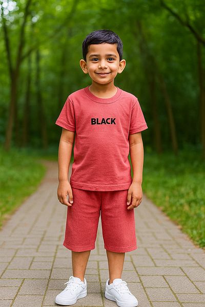 mb kids Black Print Cord Shorts Basic Girls Boys Summer Shorts Set