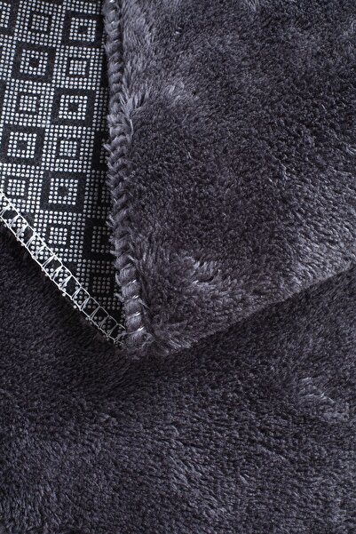 BSB HOME LİVİNG Soft Machine Washable Fringed Modern Toilet Set Anthracite 3-Piece Set (60X100-60X60-60X40)