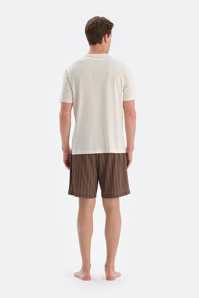 Dagi Ecru Pocket Detailed Short Sleeve T-Shirt Shorts Pajama Set