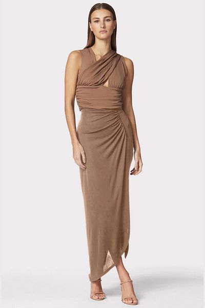 Herve Leger FUSTĂ MIDI DIN JERSEY CU VOLAN - HERVE LEGER - MARO, XS