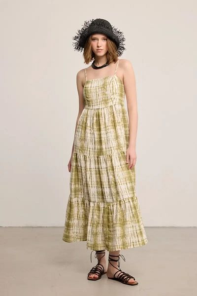 Gusto Butterfly Collection Long Linen Dress - Green