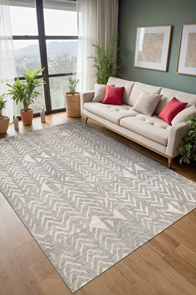 Gansio Modern Patterned Cotton Based Washable Anti-Slip Antibacterial Chenille Lounge Rug