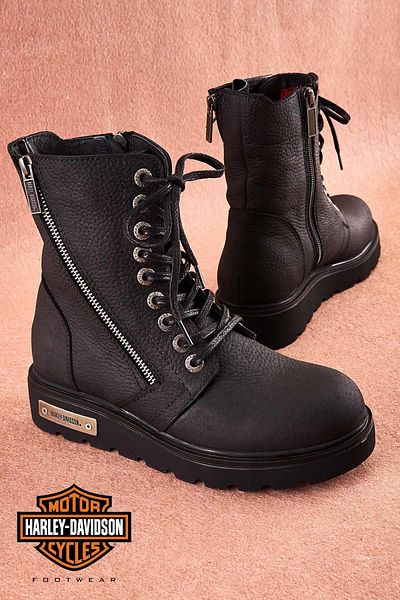 Harley Davidson Γυναικεία Μποτάκια Sude Μαύρα Ματ Δερμάτινα