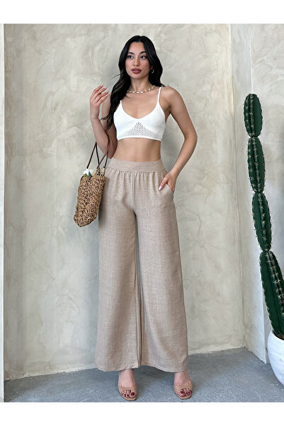 MD trend Women's Straw Corsage Loose Pants