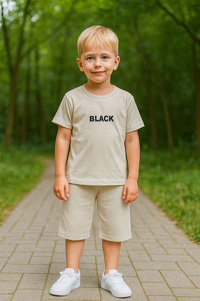 mb kids Black Print Cord Shorts Basic Girls Boys Summer Shorts Set