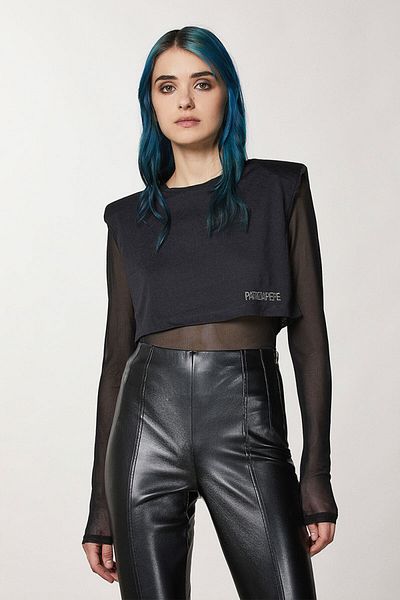Patrizia Pepe BLUZĂ DIN TUL CU TOP CURPT - PATRIZIA PEPE - NEGRU, XS-S
