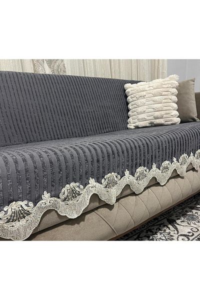 DECORA CASA HOME COLLECTİON Lacy Striped Sponge Velvet Non-Slip Sofa Bed Sofa Cover 170 X 210