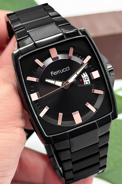 Ferrucci Men's Wrist Watch, Steel Band & Special Design, 3Atm Water Resistant Black Sdfer163