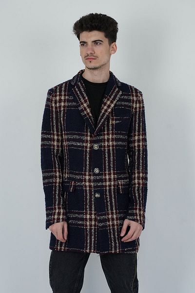 EXAGON REGULAR FIT TARTAN COAT - XAGON - BLUE, 48