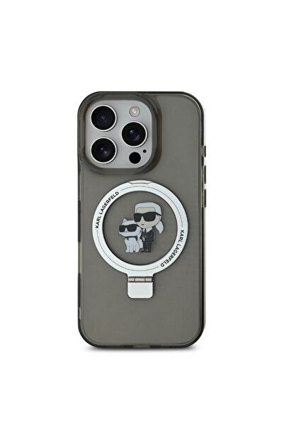 Karl LagerfeId KARL LAGERFELD Practical and Stylish Case for iPhone 16 Pro Max - Dark Clear with Stand and Wireless Charging Support