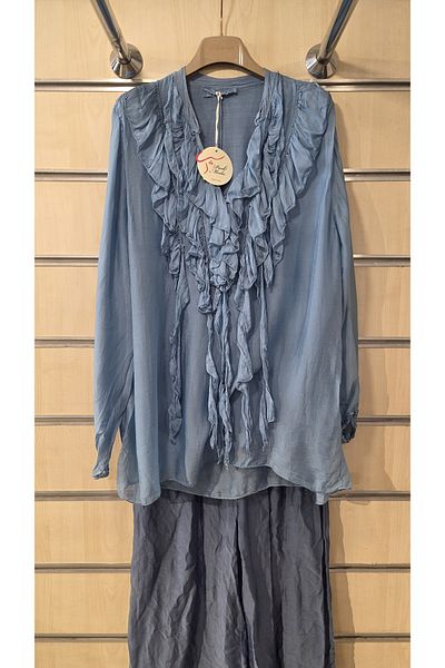 Park Moda Ιταλική μεταξωτή μπλούζα με βολάν γιακά