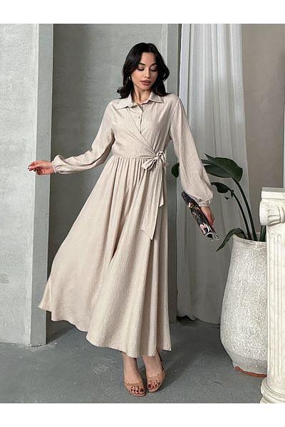 MD trend Γυναικείο μακρύ φόρεμα με κορδόνια στο πλάι