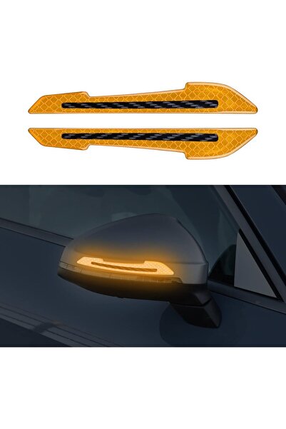 Modifiyum Oto Araç Yan Ayna Reflektör Sticker Yan Ayna Koruyucu Sticker Sarı