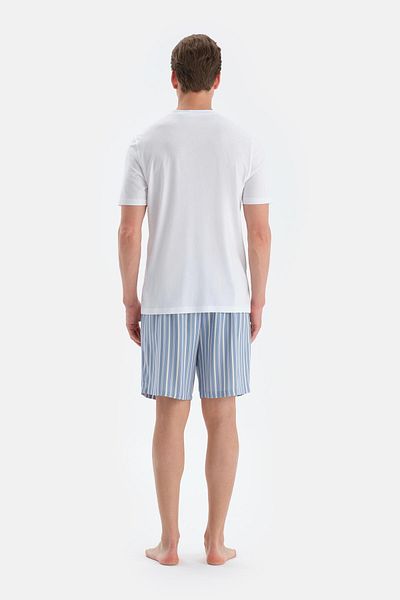 Dagi Ecru V-Neck Fleto Pocket Detailed T-Shirt Shorts Pajama Set