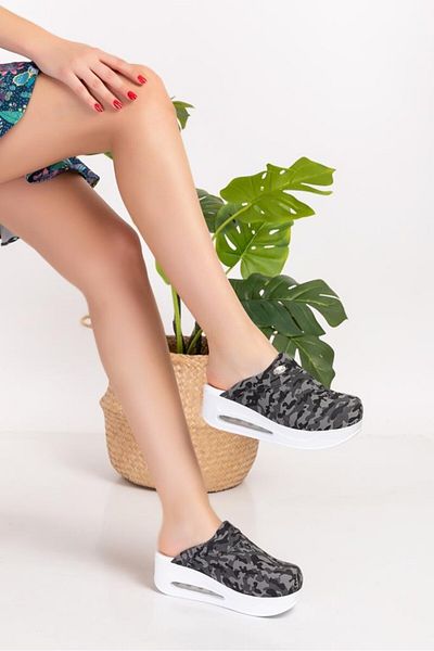Nur Ortopedi Camouflage Patterned Airmax Sole Women's Sabo Nurse Doctor Cook Kitchen Slippers