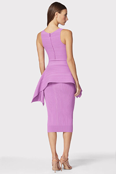 Herve Leger VARIEGATED RIB PEPLUM TOP - HERVE LEGER - PINK, S