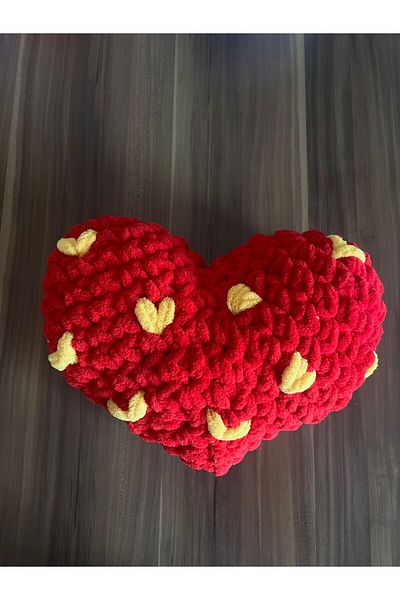 Urian Home Fan Red Yellow Puffy Heart Pillow