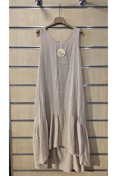 Park Moda Ιταλικό λινό φόρεμα με μηδενικό μανίκι με λεπτομέρεια με κουμπί στην πλάτη