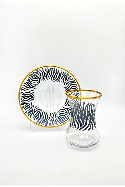 ÖzcamKristal 12 Piece Smoked Motif Tea Cup Set for 6 People