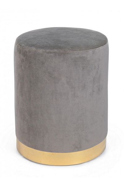 Bizzotto Gray velvet ottoman with golden metallic base Lucilla Ø 35 cm x 40 h