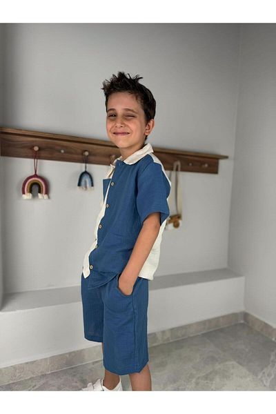 MİNYON BABY Boy's Muslin Fabric Bottom Top Shirt Suit
