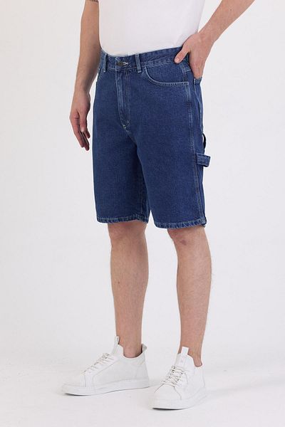 DAMGA JEANS Ανδρικό ψηλόμεσο μπλε φαρδύ τζιν σορτς με τσέπες Cargo