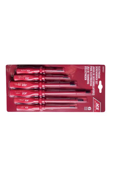 ACE 6-Piece Insulated Ergonomic Handle Electrician Screwdriver Set Red
