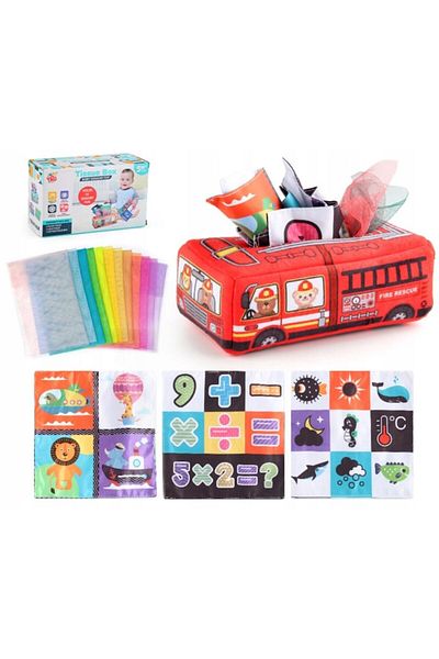 indiggo Cutie cu șervețele senzoriale Montessori pentru bebeluși - FireTruckBox