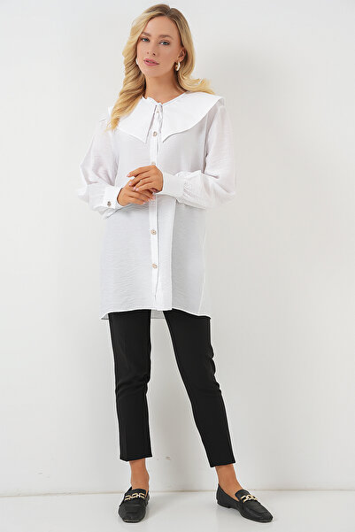 Bigdart Kadın Bebe Yaka Uzun Tunik 5967 - Beyaz