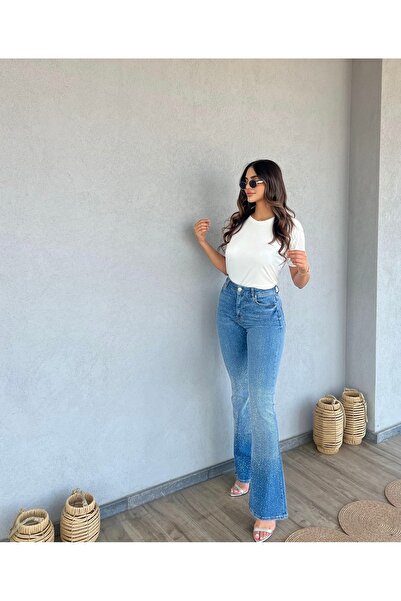 B&S FASHION İspanyol Paça Taşlı Pantolon