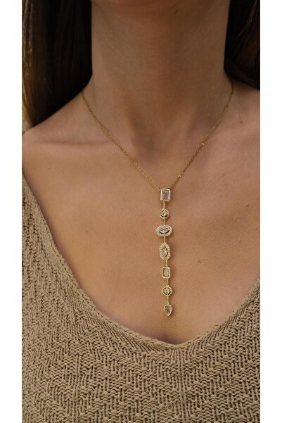 Jerie Zirkon Taş Detay 7 Element Tasarım Kolye