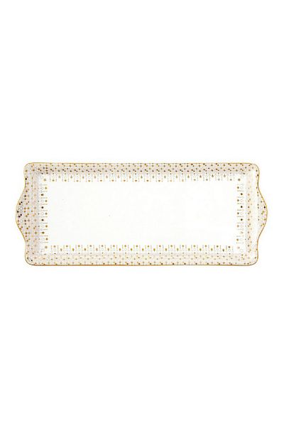 EasyLife legant Design Rectangular Shaped Serving Platter White and Gold 35 x 15cm