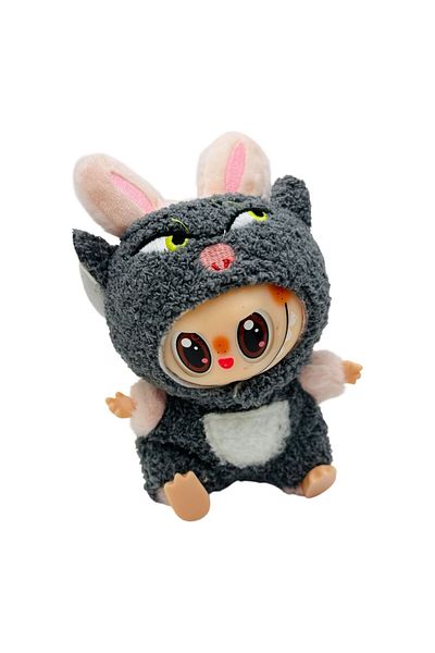 BaoBao Labubu plush gray 15cm – soft toy dressed as a cute animal, BaoBao