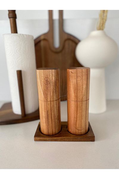 LEONEV Acacia Salt and Pepper Shaker with 2 Stands
