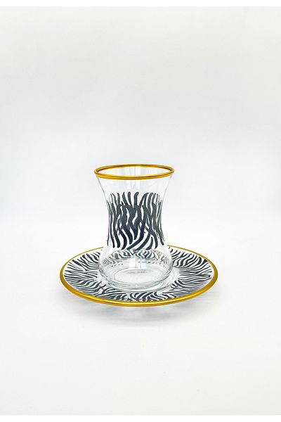 ÖzcamKristal 12 Piece Smoked Motif Tea Cup Set for 6 People