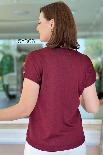 İnce Topuk V Neck Patterned Mercerized Blouse 5Y366