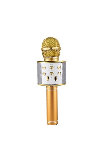 SIKS Microfon karaoke profesional ® cu difuzor încorporat, card SD, USB, AUX, auriu